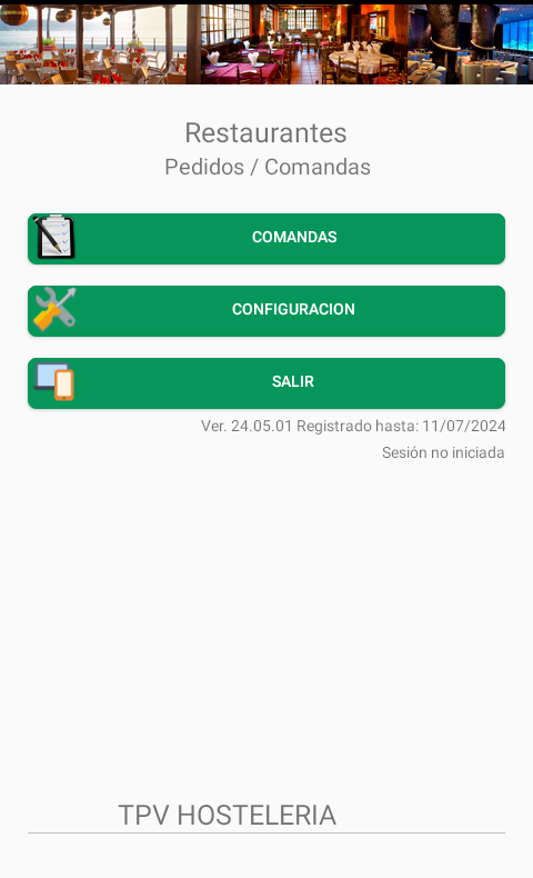 Pantalla del Comandero con categorías de productos