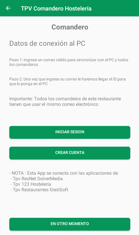Pantalla del Comandero integrada con el TPV SolverMedia