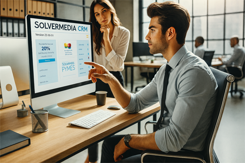 Pantalla del programa de facturación CRM de SolverMedia con facturas y clientes