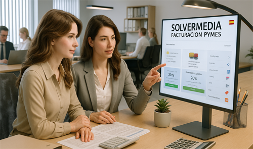Pantalla del programa de facturación CRM de SolverMedia con estadísticas y gráficos