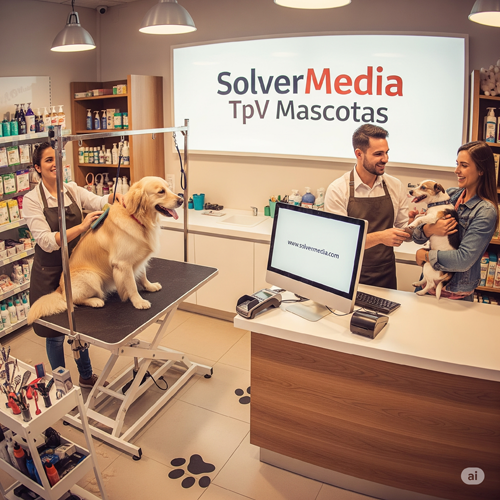 Pantalla del software TPV para peluquería de mascotas SolverMedia con agenda y servicios